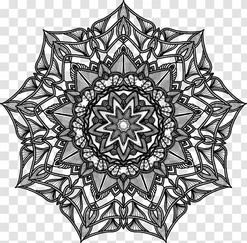 Mandala Drawing Black And White Geometry Visual Arts - Hinduism Transparent PNG