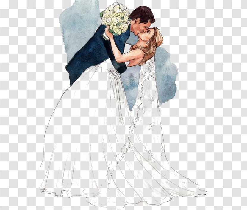 Wedding Drawing Bridegroom Marriage - Watercolor - Kissing Couple Transparent PNG