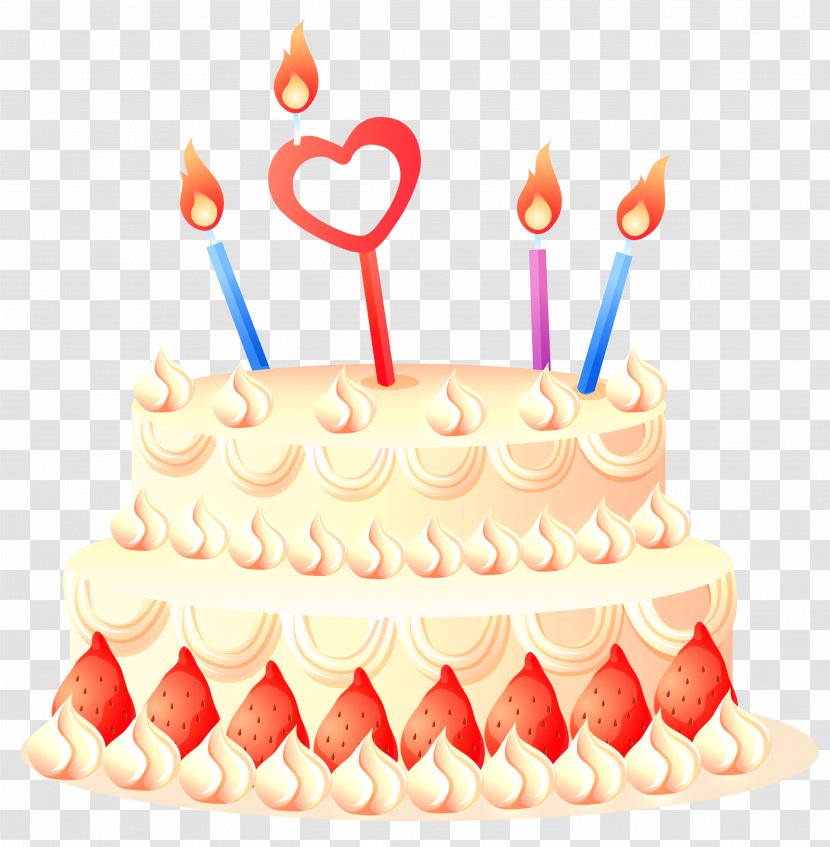 Birthday Cake - Dessert - With Strawberries And Candles Clipart Transparent PNG