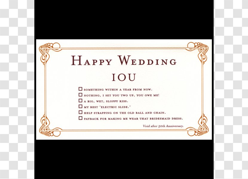 Wedding Invitation IOU Greeting & Note Cards Gift - Iou - Template Transparent PNG