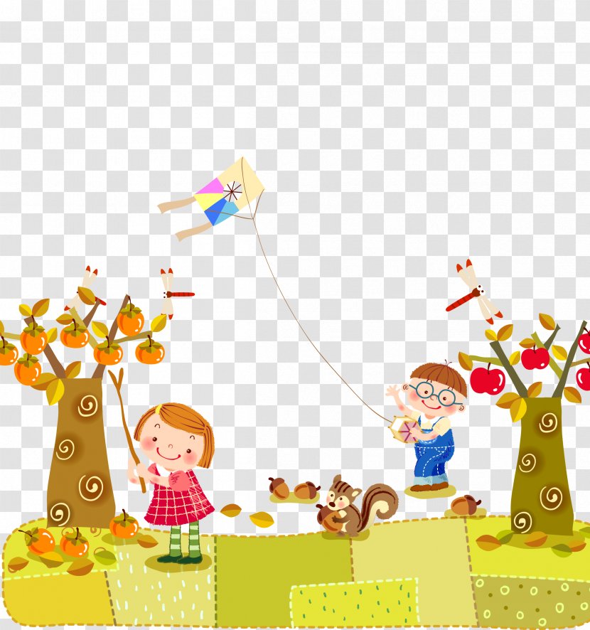 Child Autumn Illustration - Fundal - Fall Flying Kites Transparent PNG