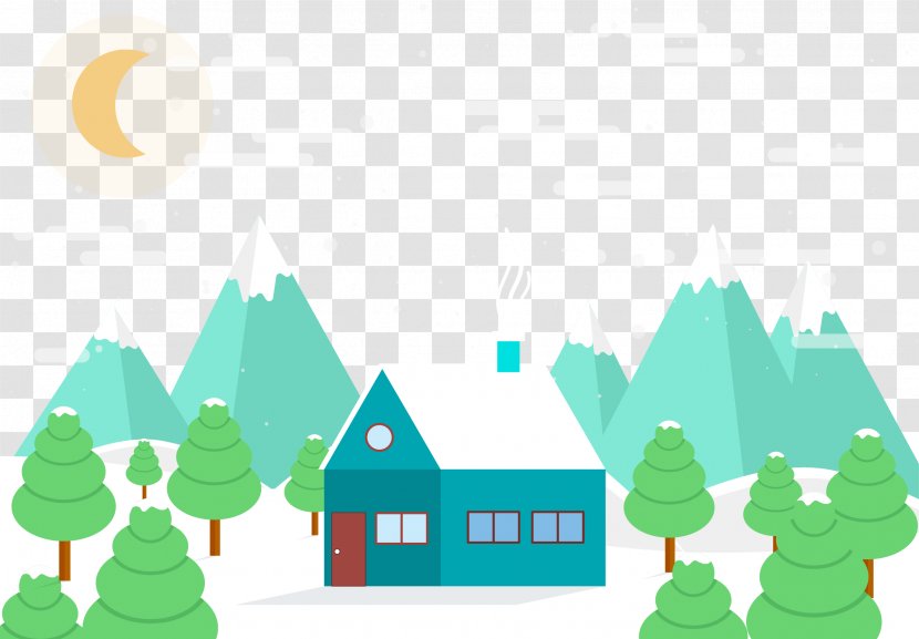 Winter Landscape Illustration - Energy - Cartoon Houses In The Snow Transparent PNG