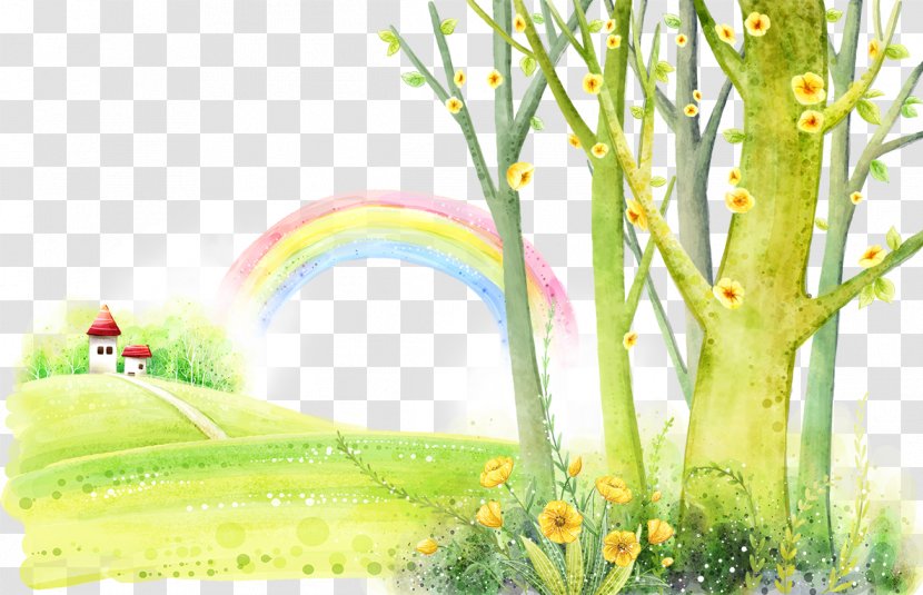 Uc608uc218ub098ubb34uad50ud68c Stock Illustration Fukei - Green - Rainbow And Tree Transparent PNG