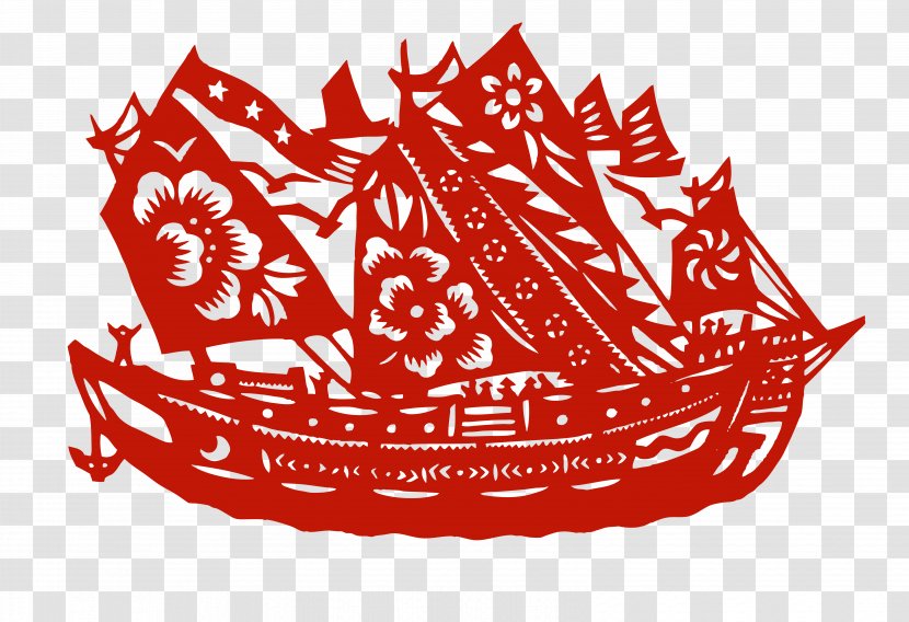 Wenling Water Margin Papercutting Chinese Paper Cutting Art - Sea - Smooth Sailing Transparent PNG