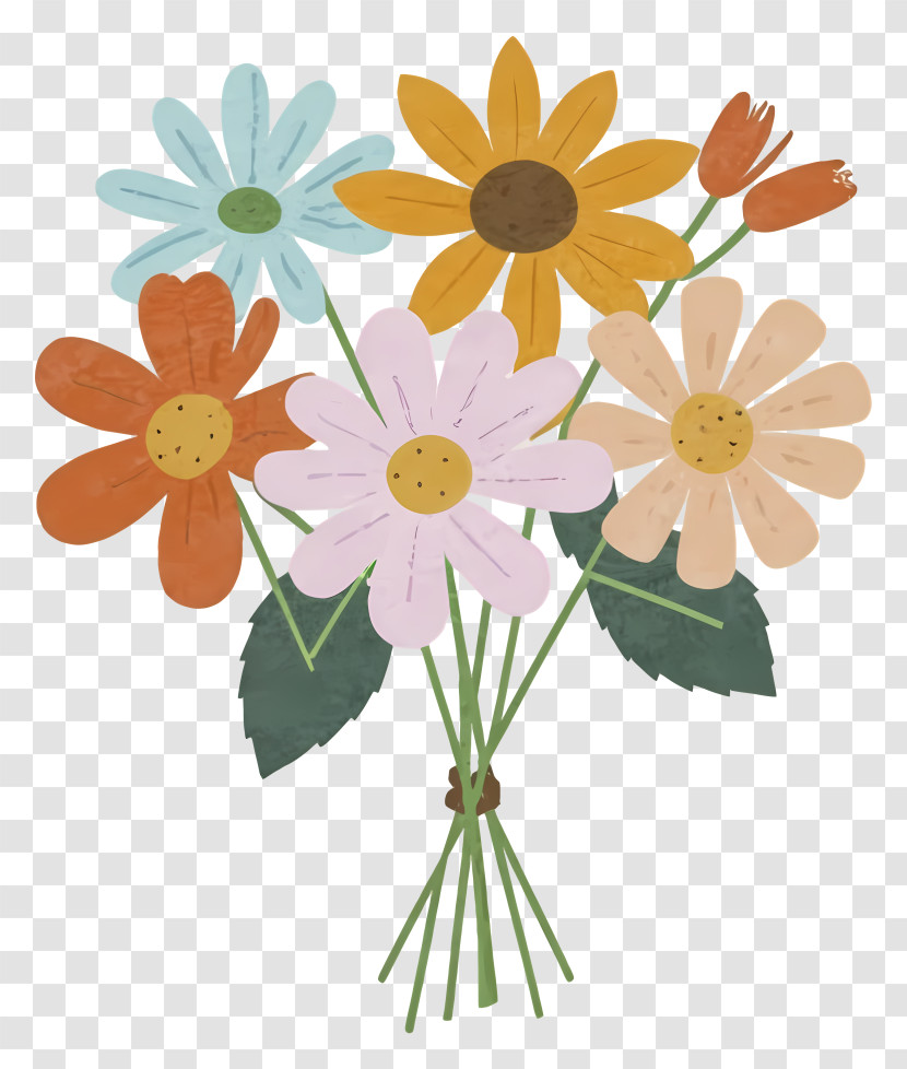 Cartoon - Bright Bouquet Of Colorful Flowers Transparent PNG