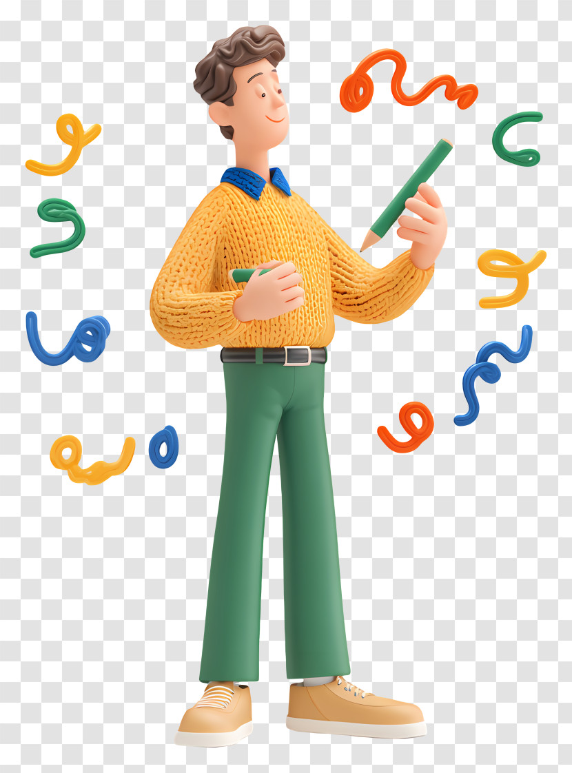 Man Writing Feedback - Cartoon Man With Pen And Scribbles Transparent PNG