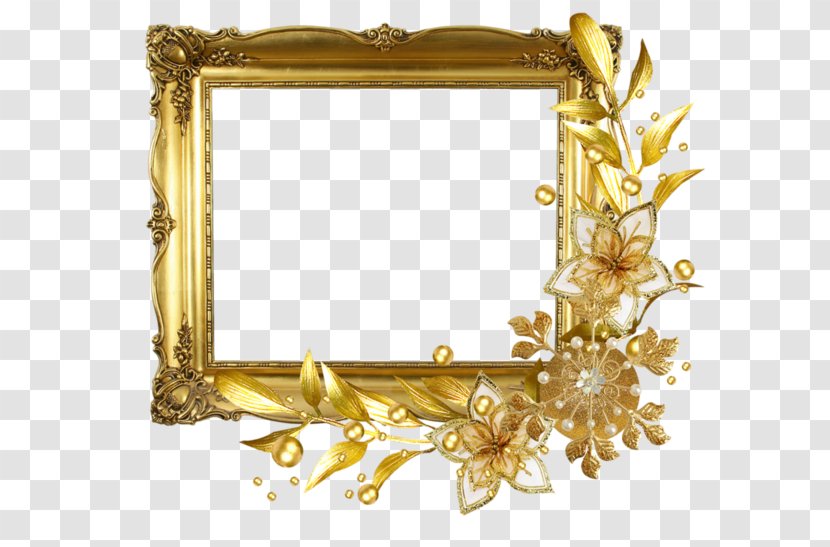 Picture Frames Gold Borders And Flower - Rectangle - Message Frame Transparent PNG