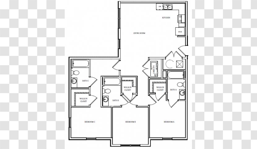 The Standard At Boone Apartment Floor Plan Bath Bed - Area - Cad Transparent PNG