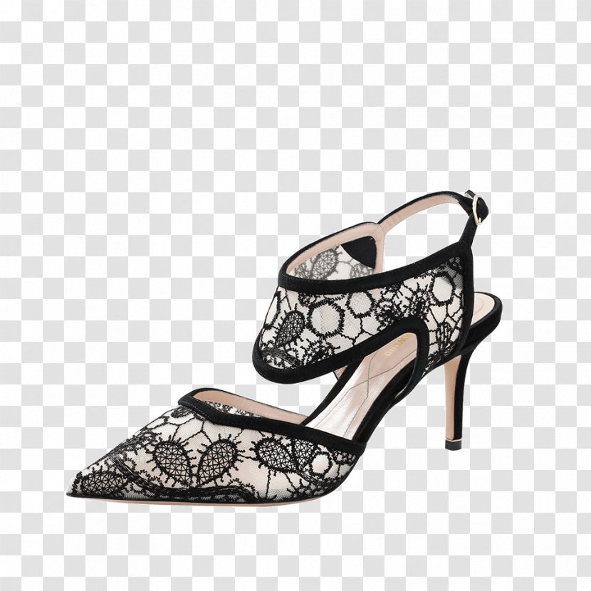 High-heeled Shoe Sandal Footwear Slingback - Black - European Lace Transparent PNG