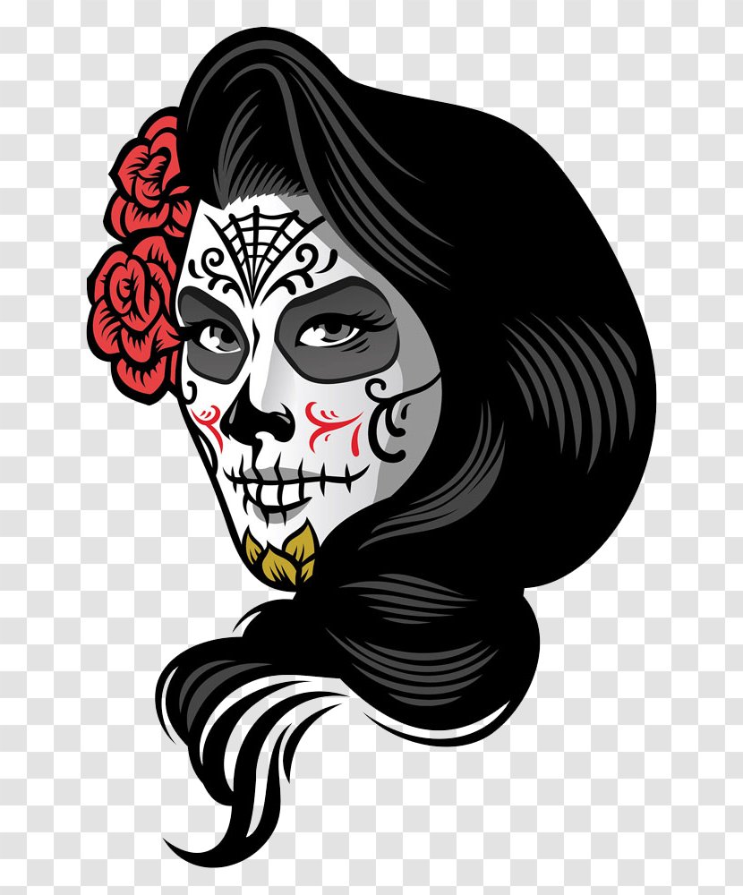 Calavera Day Of The Dead Death Illustration - Flower - Hand-painted Woman In Profile Transparent PNG