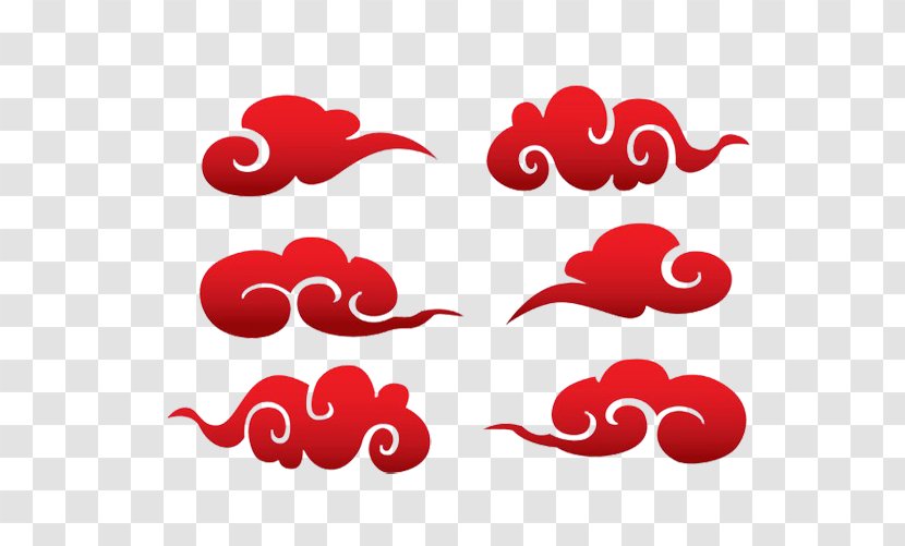 China Cloud - Heart - Chinese Style Red Clouds Transparent PNG