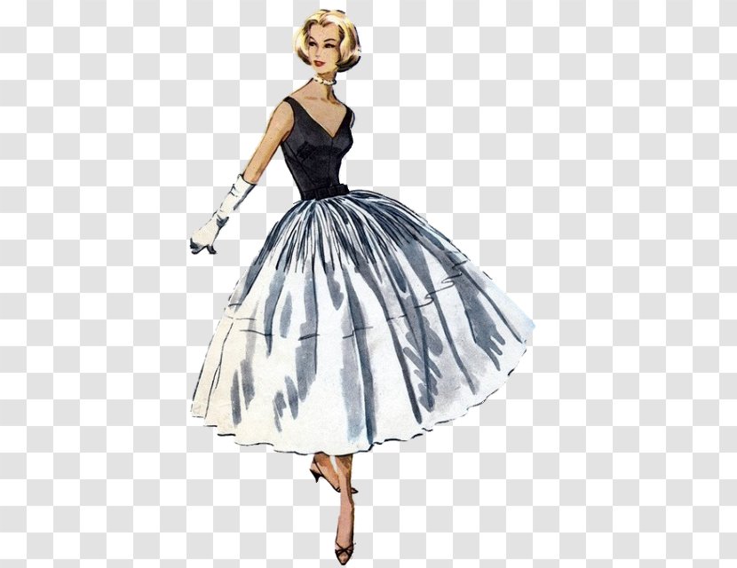 1950s Fashion Dress Vintage Clothing Pattern - Shoe - Woman Illustration Transparent PNG