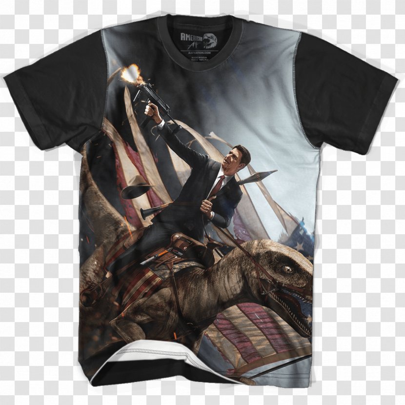 Velociraptor T-shirt United States Of America Dinosaur Star Polygons In Art And Culture - Top - RONALD REAGAN Transparent PNG