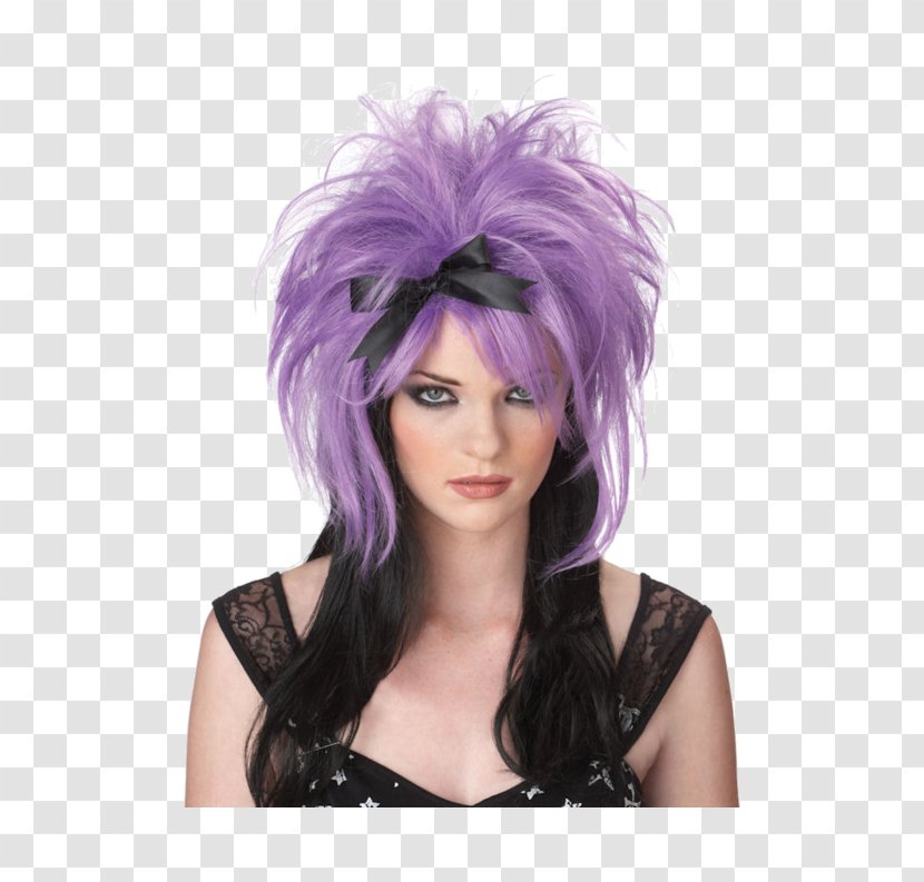 Lace Wig Unisex Rocker Purple 1980s - Long Hair - 80s Wigs Transparent PNG