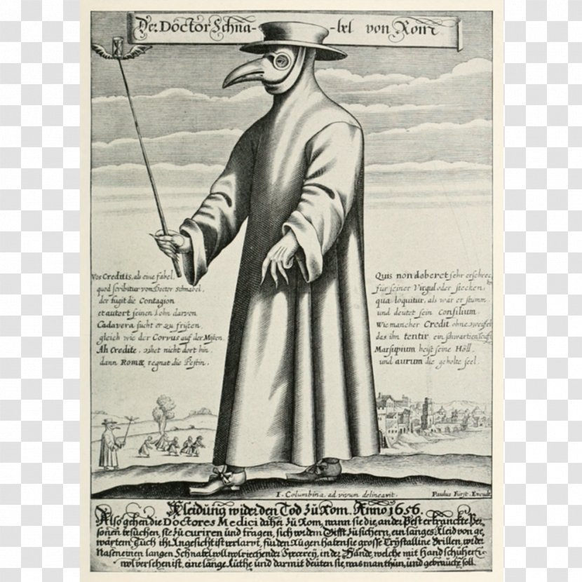 Black Death 17th Century Plague Doctor Costume Physician - Poster Transparent PNG