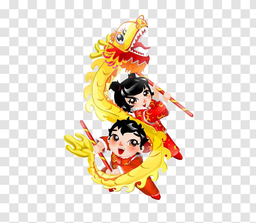 Dragon Dance Lion Chinese New Year Cartoon - Yellow - Painted Children Transparent PNG