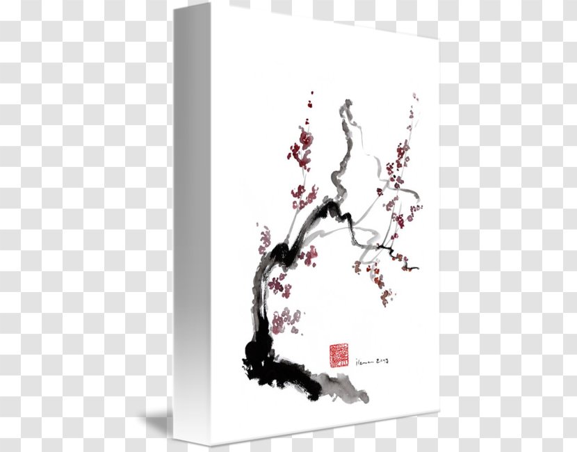 Cherry Blossom Ink Wash Painting Japanese Art - Printing - Red Blossoms Transparent PNG