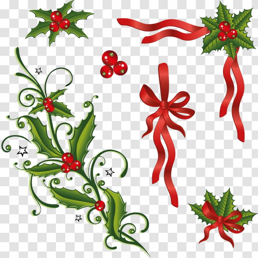 Common Holly Leaf Berry Clip Art - Border - Hand-painted Christmas Elements Transparent PNG
