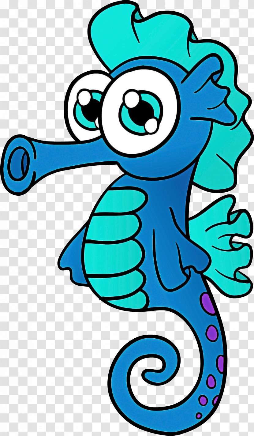 Aqua Line Art Turquoise Cartoon Seahorse Transparent PNG