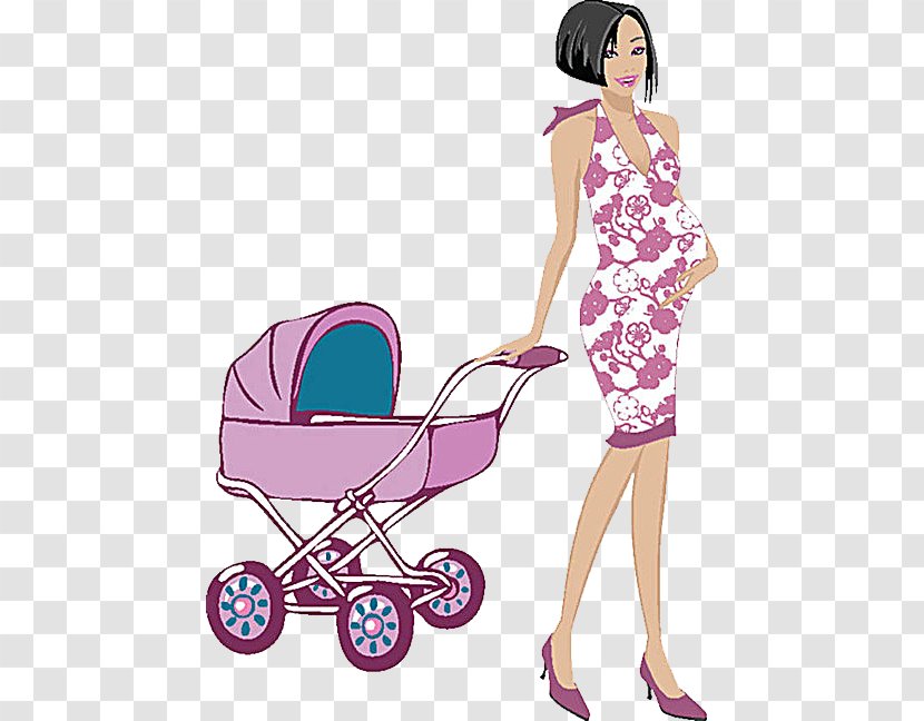 Pregnancy Cartoon Mother Woman - Mothers Pushing Baby Carriages Transparent PNG