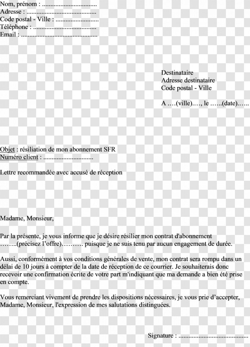 Résiliation Des Contrats En France La Box De SFR Document Insurance - Information - Facture Transparent PNG