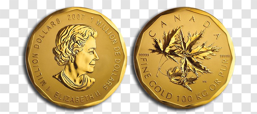 Gold Coin Canadian Maple Leaf Dollar - Cartoon - Million Dollars Transparent PNG
