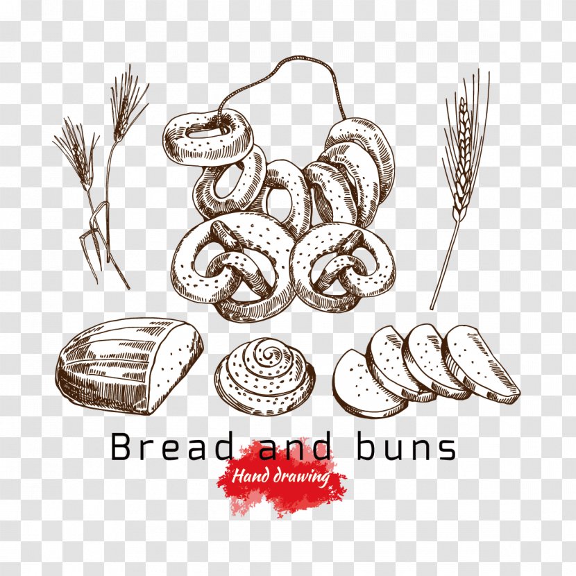 Bagel Small Bread Drawing - Pastry - Vector Painted Bagels And Wheat Transparent PNG