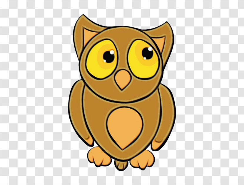 Owl Cartoon Yellow Bird Bird Of Prey Transparent PNG