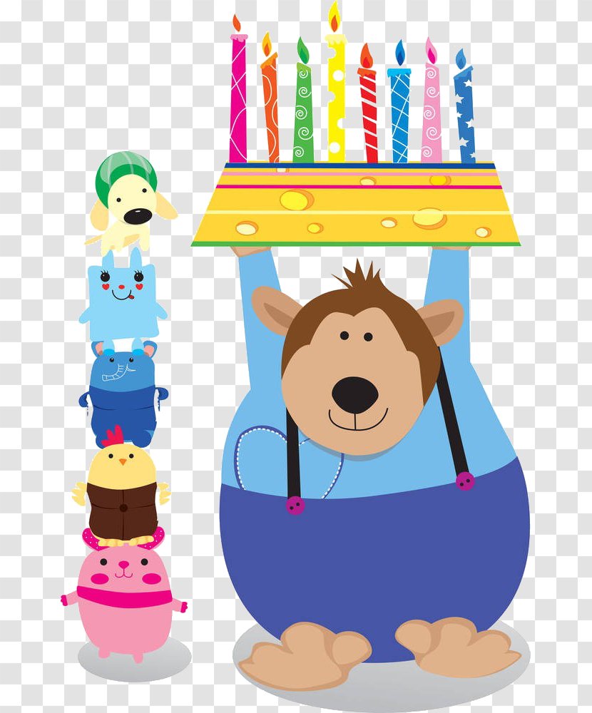 Birthday Cake Decorating Recreation Illustration - Watercolor - Cartoon Bear Candle Transparent PNG