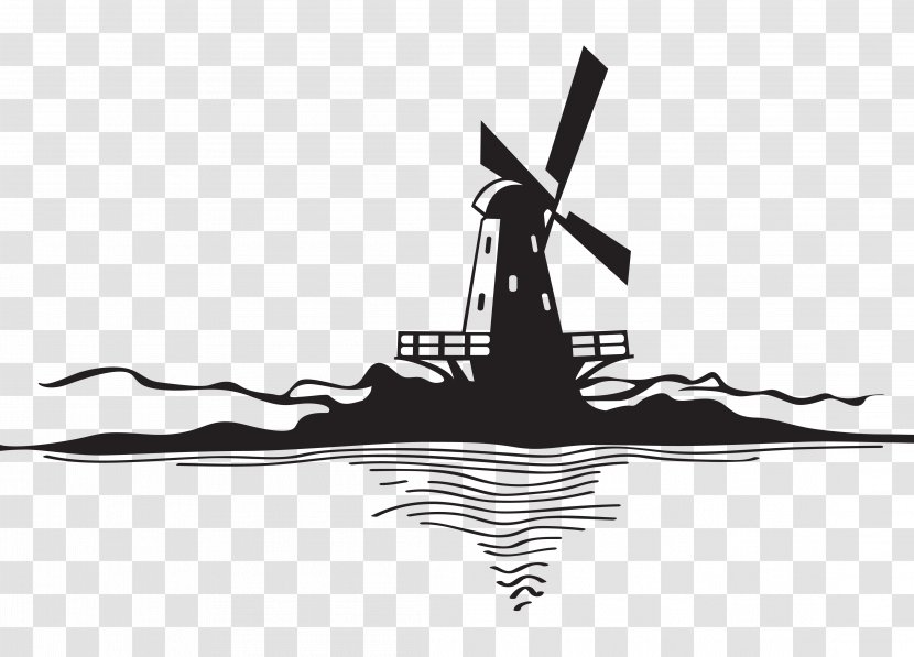 Sticker Tattoo Drawing Art - Black - Windmill Silhouette Material Transparent PNG