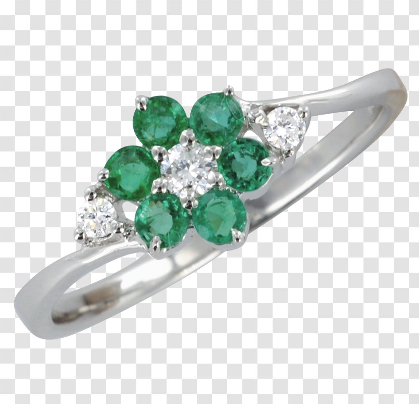 Jewellery Gemstone Emerald Silver Clothing Accessories - Platinum - Flower Ring Transparent PNG