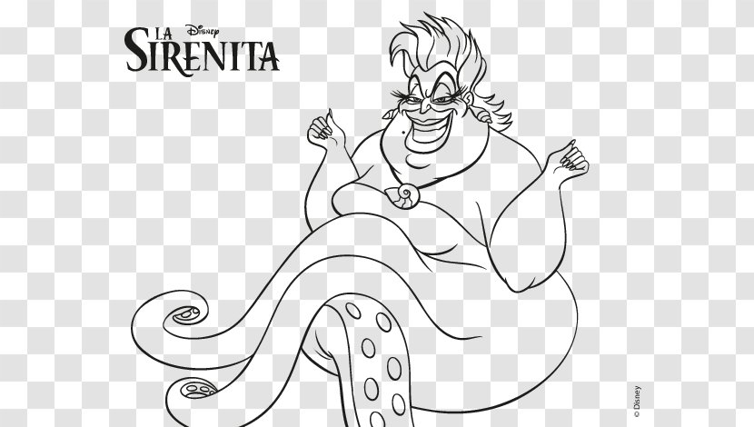 Ursula Ariel Coloring Book Mermaid Sea Witch - Silhouette - Doodle Transparent PNG