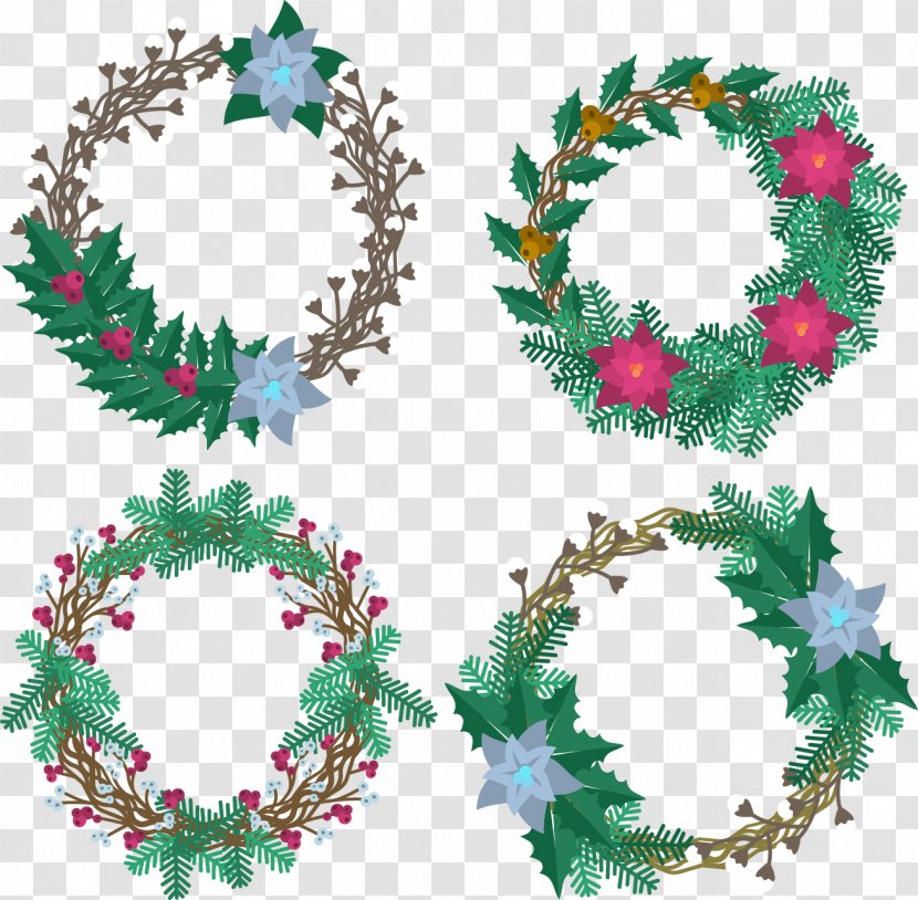 Christmas Tree Wreath Garland - Crown - Vector Painted Garlands Transparent PNG