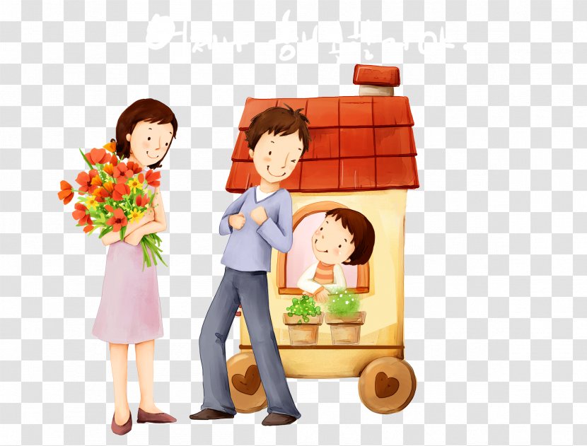 Cartoon Family Illustration - Drawing - Flowers Transparent PNG