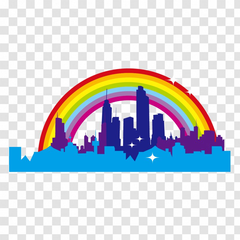 City Skyline Skyscraper Silhouette - Construction And Rainbow Transparent PNG