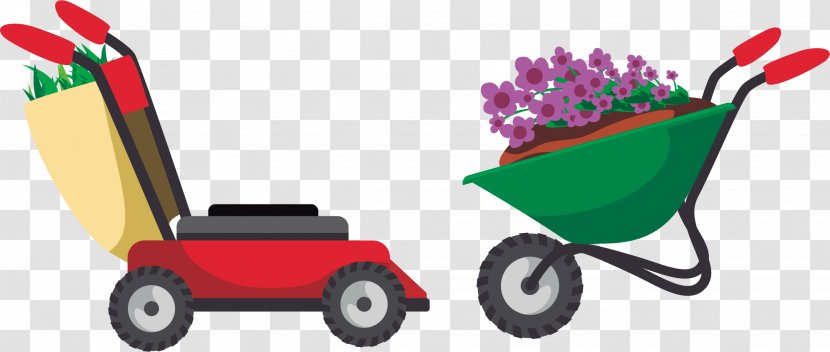 Gardening Garden Tool Cartoon - Lawn Mower - Flower Farm Trolley Transparent PNG