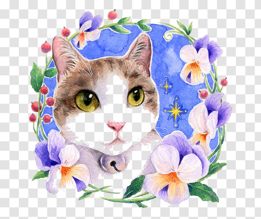 Watercolor: Flowers Cat Watercolour Watercolor Painting - Like Mammal Transparent PNG