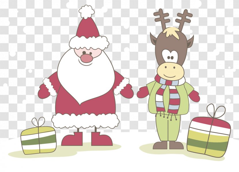 Santa Claus Reindeer Christmas Gift - Tree - And Gifts Along With Elk Transparent PNG