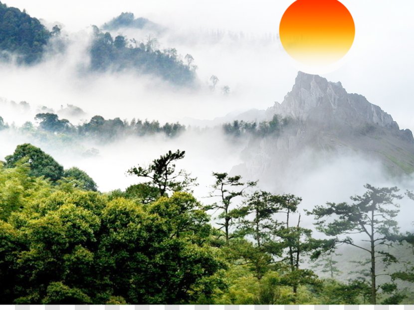Mount Tai U6cf0u5c71u98a8u666fu5340 Cinq Montagnes Sacrxe9es Fukei Sunrise - Shan Shui Transparent PNG