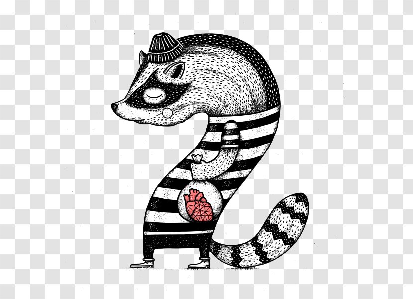 Cartoon Skunk Illustration - Black And White - Closer Transparent PNG