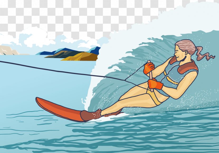 Euclidean Vector Cartoon Illustration - Art - The Ladies Surf Waves Transparent PNG