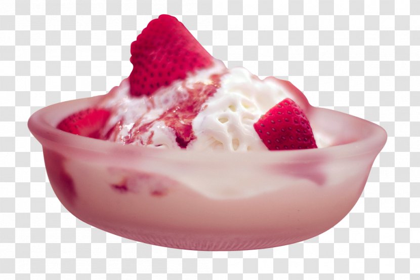 Strawberry Ice Cream Frozen Yogurt Sundae Transparent PNG