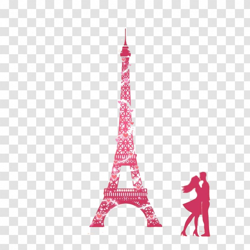 Eiffel Tower Pink Wall Decal Wallpaper - Canvas - Paris Valentine's Day Romantic Silhouette Transparent PNG