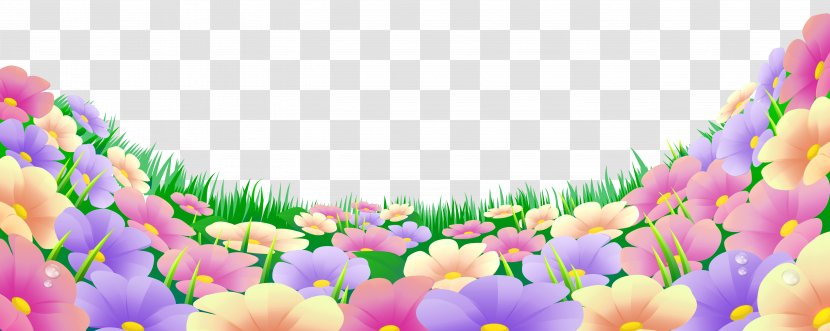 Flower Clip Art - Floral Design - Grass With Beautiful Flowers Clipart Transparent PNG