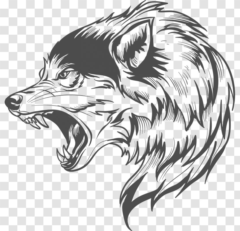 Gray Wolf Drawing Clip Art - Black And White - Wing Transparent PNG