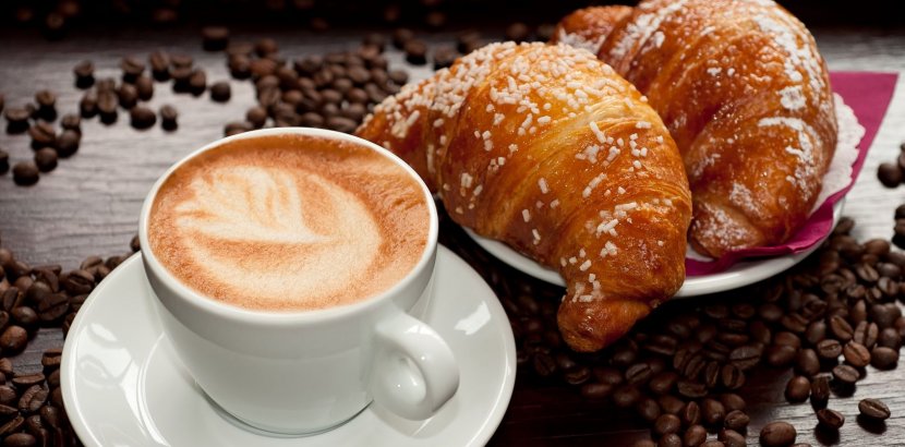 Cappuccino Coffee Cafe Breakfast Croissant - Pain Au Chocolat - Сroissant Transparent PNG