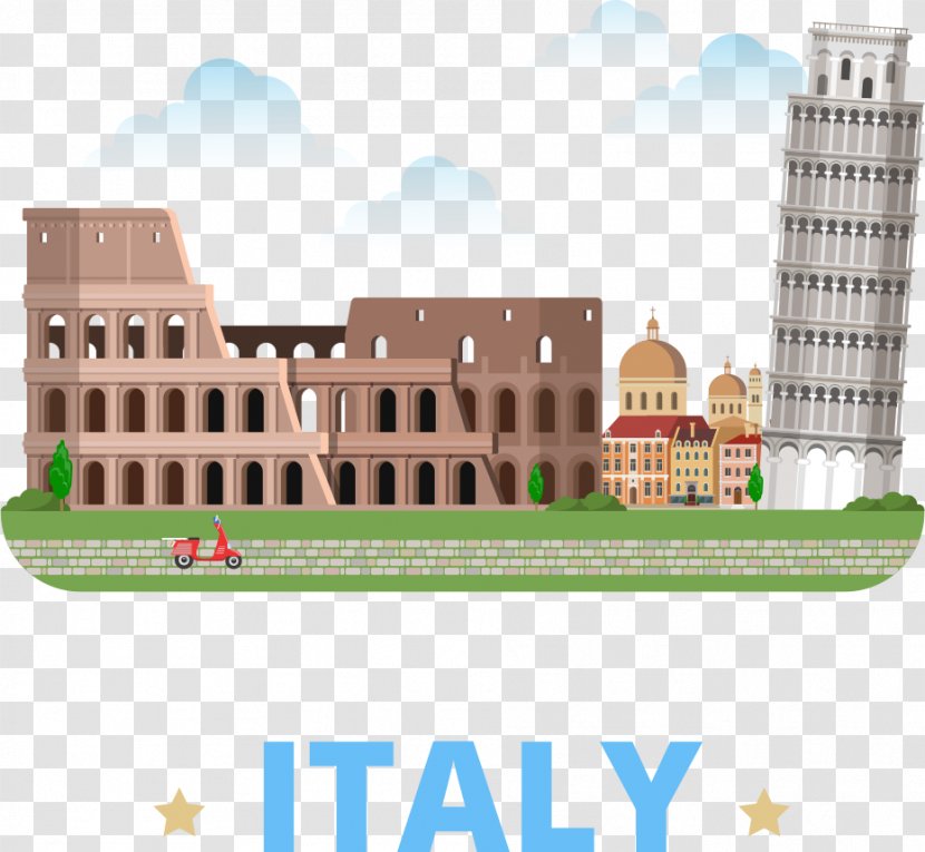 Leaning Tower Of Pisa Colosseum Cartoon Illustration - Architecture - Vector Italy Travel Transparent PNG