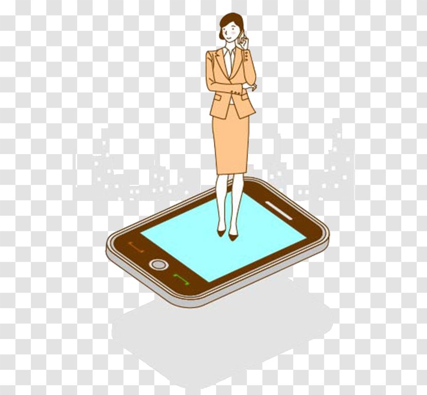 Cartoon Mobile Phones Telephone Illustration - Vector Woman Standing On The Phone Transparent PNG