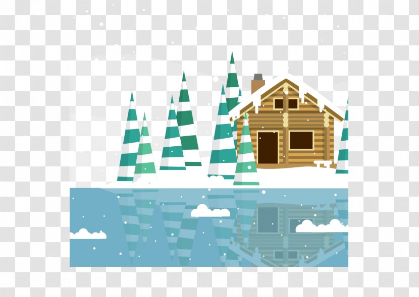 Lake Cartoon Poster Log Cabin - Winter - Lakeside Cabins Transparent PNG