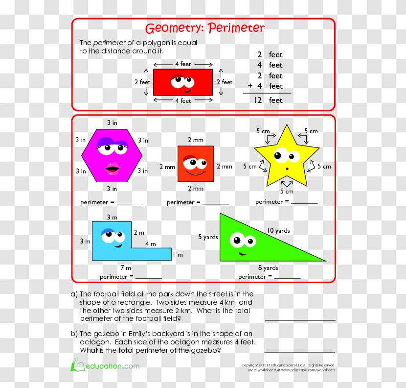 Geometry Perimeter Worksheet Mathematics Area Transparent PNG